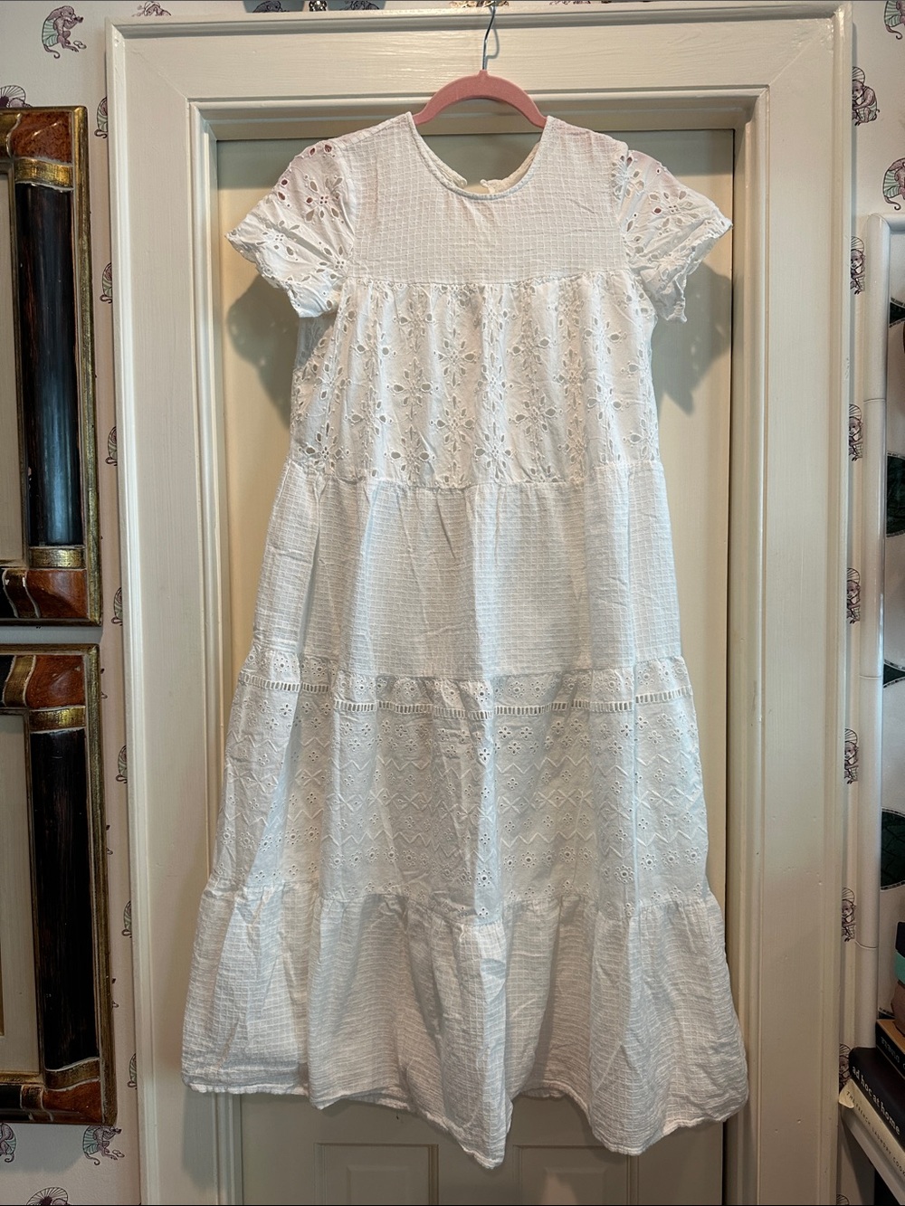 Zara White Eyelet Tiered Midi Dress